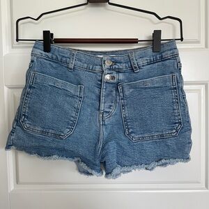 Zara Blue Jean Shorts Distressed Frayed Hem